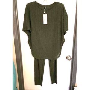 EMERY ROSE WOMENS GREEN WAFFLE WEAVE PAJAMA SET SIZE 2X NEW W/TAGS